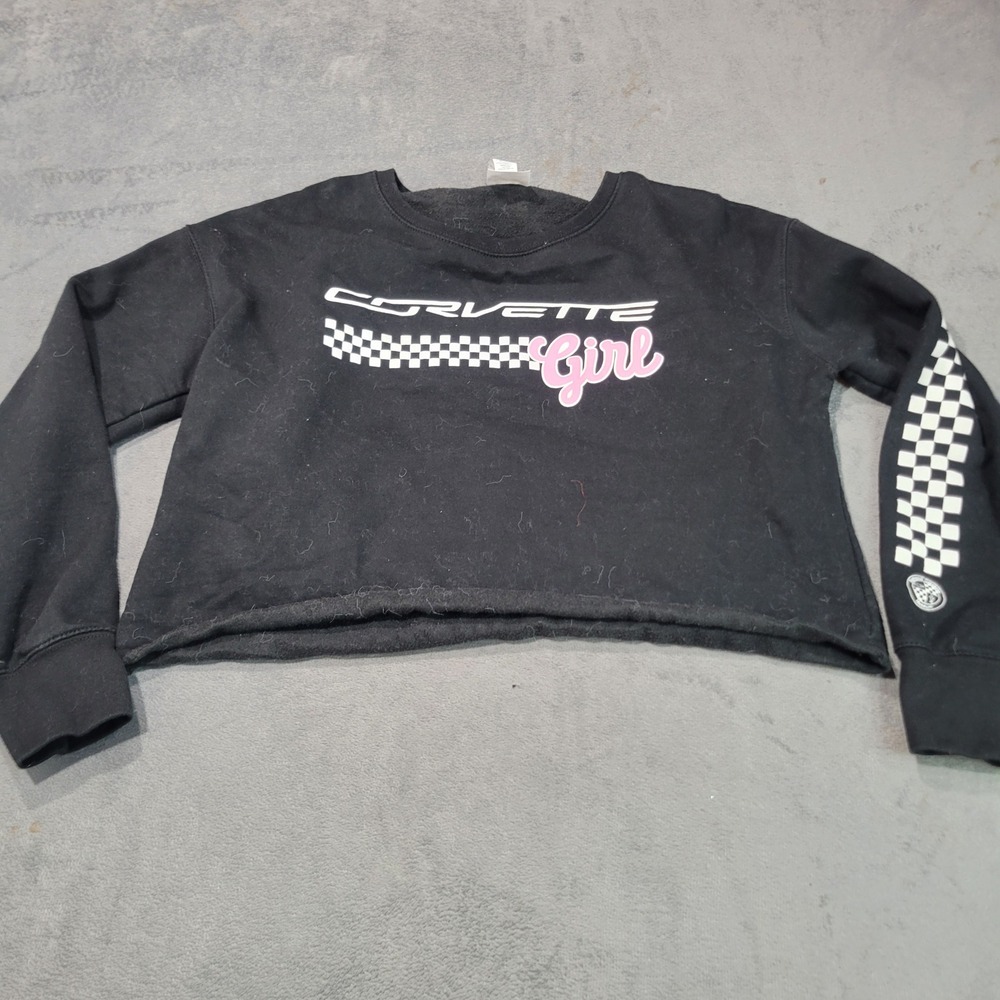 Just Hoods Corvette Girl Sweatshirt Womens Large Black Cropped Racing Graphic L